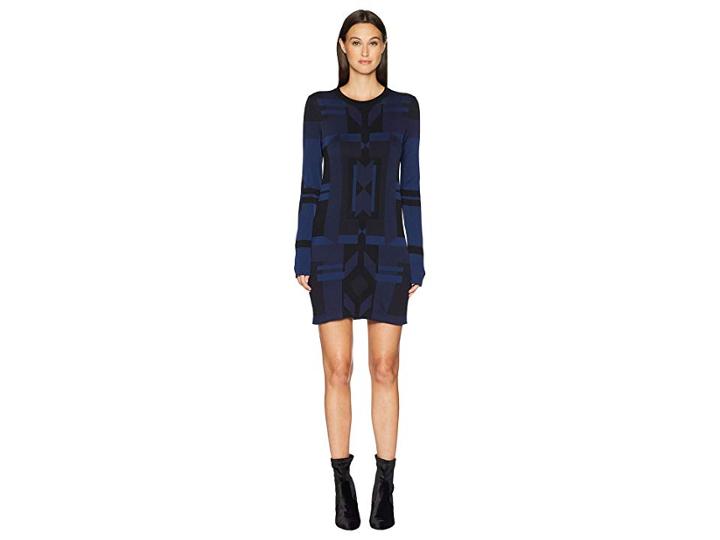 Neil Barrett Deco Design Tech Yarn Dress (black/dark Navy) Women's Dress