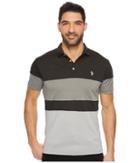 U.s. Polo Assn. Slim Fit Color Block Short Sleeve Poly Jersey Polo Shirt (black Heather) Men's Short Sleeve Pullover
