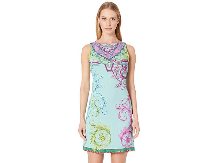 Versace Collection Candy Ferris Wheel Print Cap Sleeve Dress (blue Print) Women's Dress