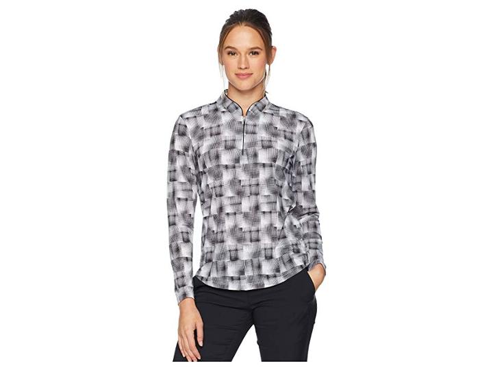 Jamie Sadock Hologram Print Sunsense(r) 1/4 Zip Long Sleeve Top With 50 Uvp (sugar White) Women's Clothing