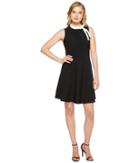 Maggy London Crepe Fit And Flare With Neck Tie (black/soft White) Women's Dress