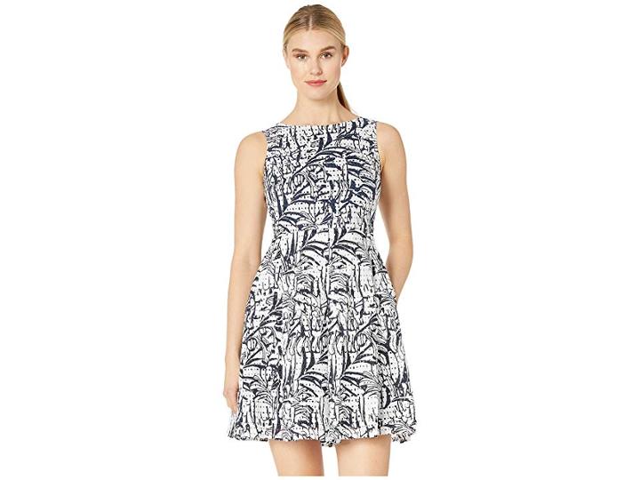 Taylor Sleeveless Eyelet Leaf Print Dress (navy/ivory) Women's Dress