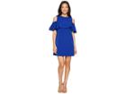 Tahari By Asl Petite Off-shoulder Flounce Sheath Dress (brilliant Blue) Women's Dress