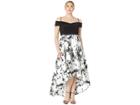 Marina Plus Size Off Shoulder Hi-low Jersey Bodice Dress With Print Mikado Skirt (black/white) Women's Dress