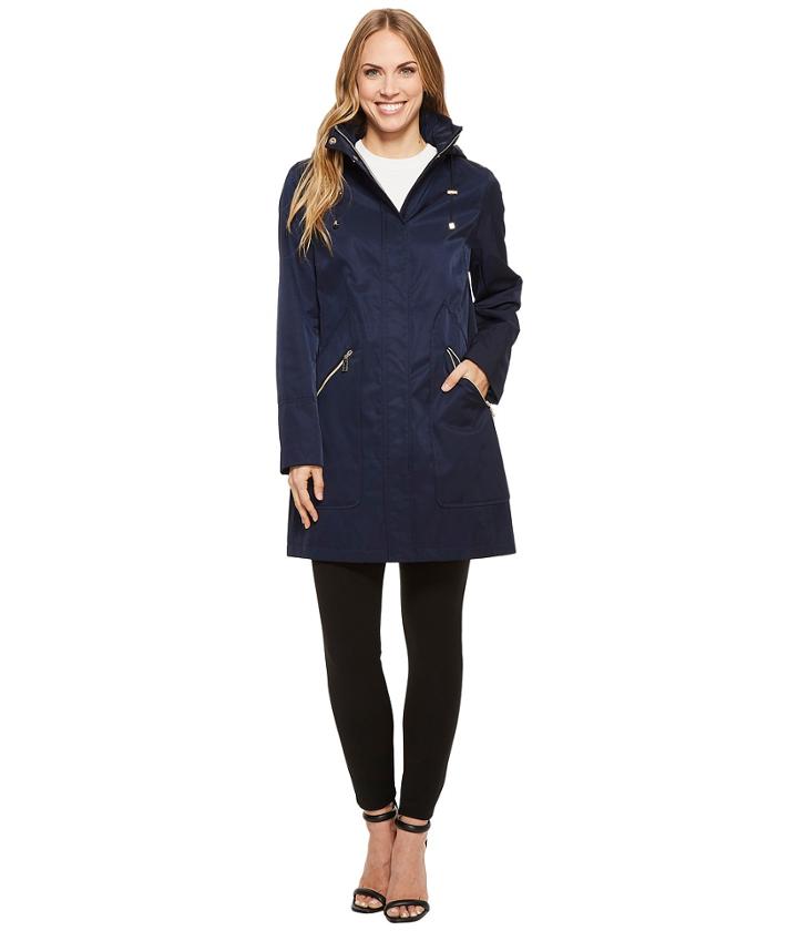 Ivanka Trump Zipper Front Oversized Pocket Hooded Raincoat (navy) Women's Coat