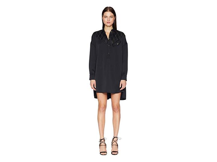 Versace Jeans Long Sleeve Embellished Shirtdress (nero) Women's Dress