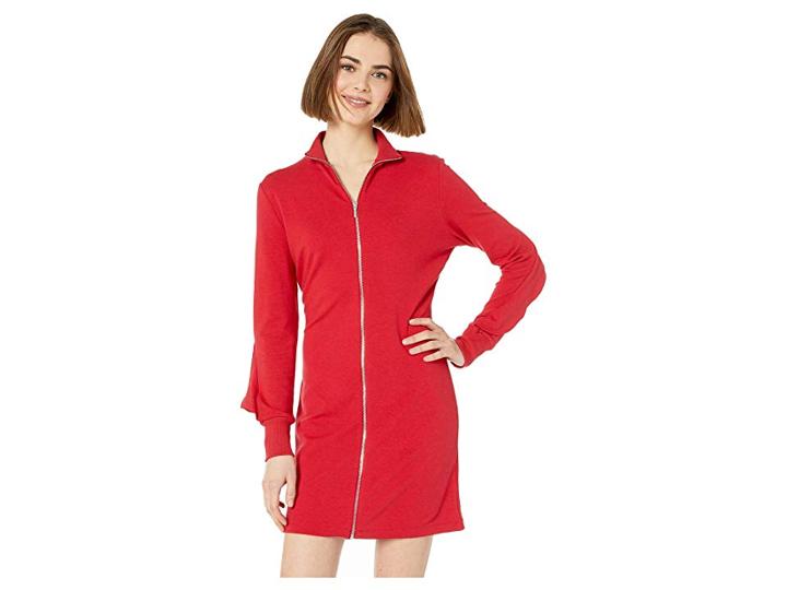 Bebe Zip Front Ruffle Back Dress (chili Pepper) Women's Dress