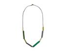 French Connection Long Tube Mix Beads On Leather Cord Necklace (gold/hematite/green Multi) Necklace