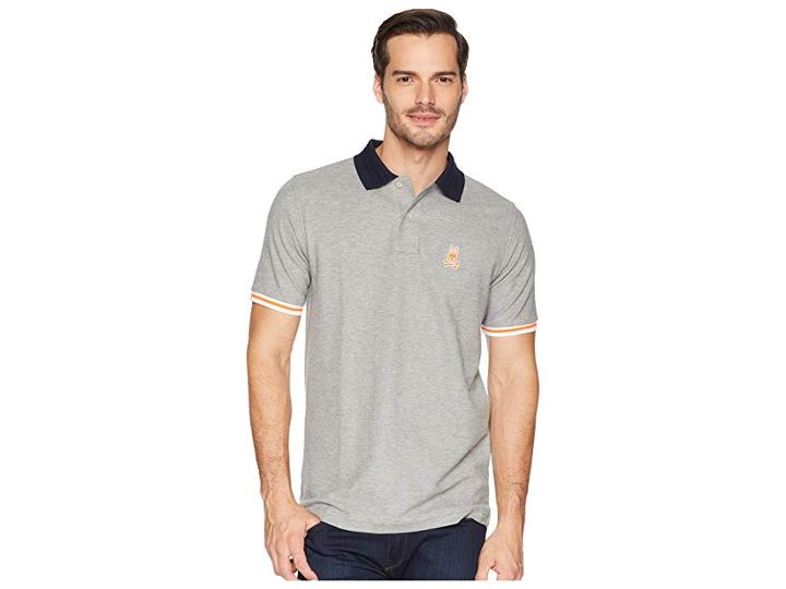 Psycho Bunny Stripped Collar Polo (heather Grey) Men's Clothing