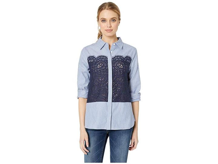 Bcbgmaxazria Audreanna Button Down Long Sleeve Woven Top (dark Chambray Comb) Women's Blouse