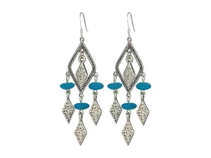 Alex And Ani Spearhead Deep Ocean Earrings (rafaelian Silver) Earring