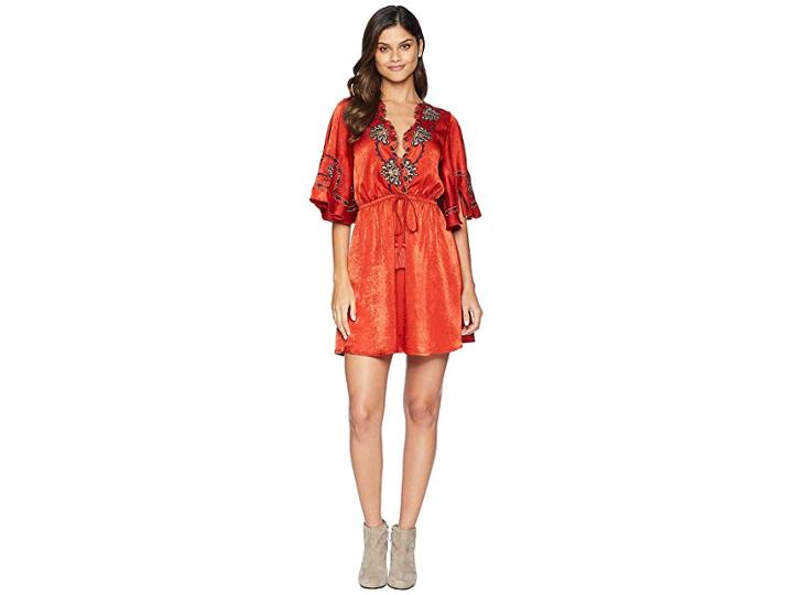 Moon River Embroidery Wrap Dress (geranium) Women's Dress