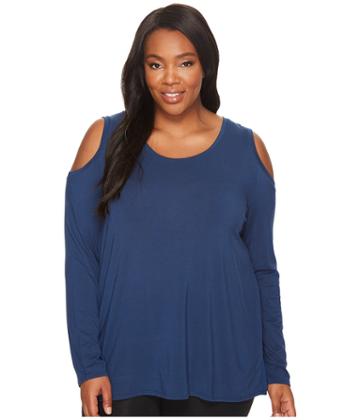 Lysse Plus Size Cold Shoulder Top (blue Shadow) Women's Long Sleeve Pullover