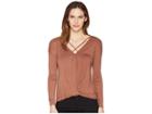 Wrangler Long Sleeve Knit Crisscross Neckline (tan) Women's Clothing