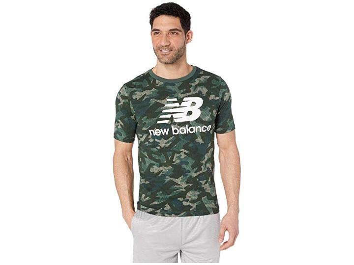 New Balance Essentials Stacked Logo Tee (mineral Green) Men's Clothing