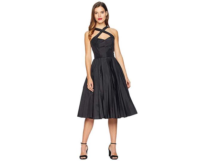 Unique Vintage 1950s Style Taffeta Cross Halter Joy Party Dress (black) Women's Dress