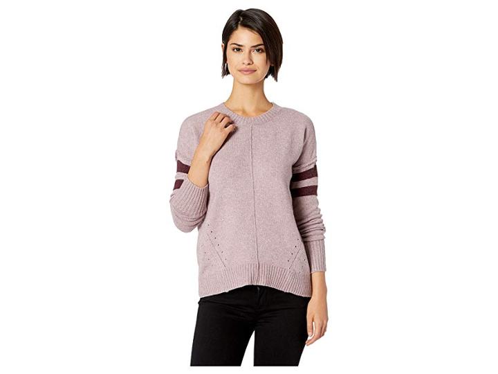 Pink Rose Long Sleeve Pullover W/ High-low Hem (mauve Combo) Women's Clothing