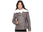 Via Spiga Asymmetrical Croc Like Quilted Bomber With Removable Luxe Faux Fur Collar (mushroom) Women's Coat