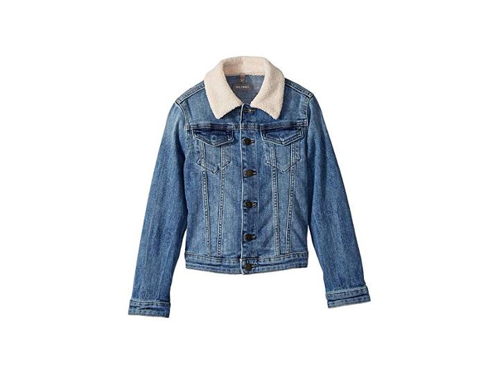 Dl1961 Kids Manning Mid Wash Denim Jacket With Pink Sherpa Collar And Heart Embroidered On Back (toddler/little Kids) (breaker Blue) Girl's Coat