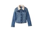 Dl1961 Kids Manning Mid Wash Denim Jacket With Pink Sherpa Collar And Heart Embroidered On Back (toddler/little Kids) (breaker Blue) Girl's Coat