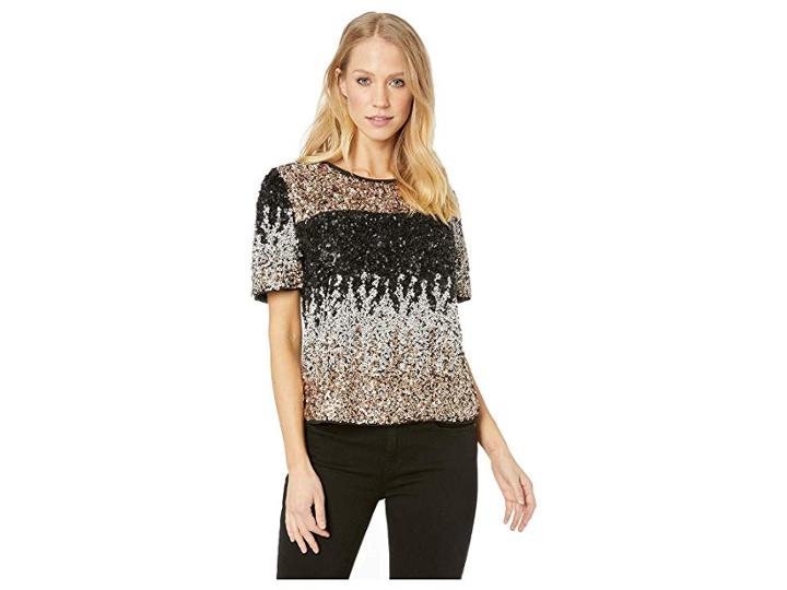 Miss Me Ombre Sequin Puff Sleeve Top (black/gold) Women's Clothing
