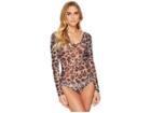 Only Hearts Leopard Tulle V-neck Bodysuit (nude) Women's Jumpsuit & Rompers One Piece