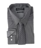 Nick Graham Pencil Strip Stretch Dress Shirt With Micro Neat Tie (black) Men's Long Sleeve Button Up