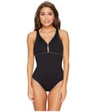Lauren Ralph Lauren Beach Club Piped Keyhole One-piece (black) Women's Swimsuits One Piece