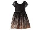Us Angels Short Sleeve Fit Flare Lace Dress With Rose Gold Ombre Skirt (toddler/little Kids) (black) Girl's Dress