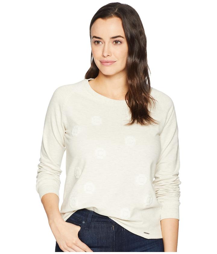 U.s. Polo Assn. Long Sleeve French Terry Floral Embroidered Crew Neck Pullover (oatmeal Heather) Women's Clothing
