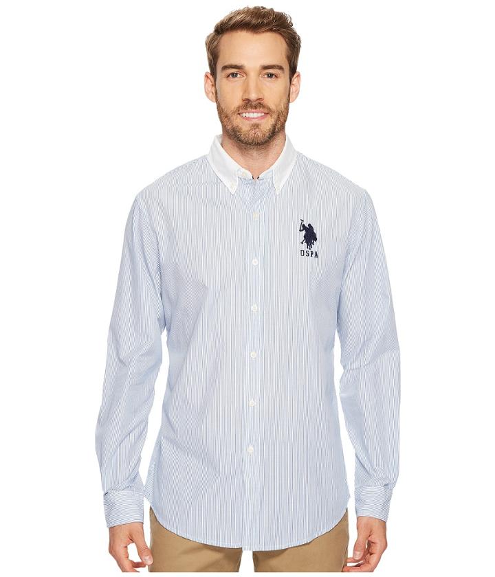 U.s. Polo Assn. Classic Fit Stripe, Plaid Or Print Long Sleeve Sport Shirt (blue Whale) Men's Clothing