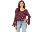 Angie Floral Long Sleeve Top With Smocked Waist (wine) Women's Clothing