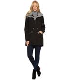 Vince Camuto Parka With Drawstring Waist And Heathered Ponti Detail N8011 (black) Women's Coat