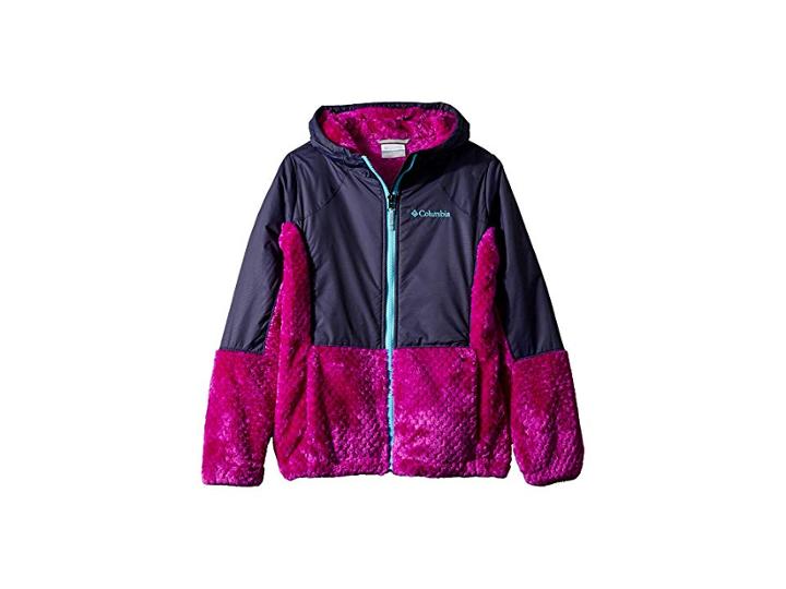 Columbia Kids Fluffy Fleecetm Hybrid Full Zip (little Kids/big Kids) (bright Plum/nocturnal/atoll) Girl's Fleece