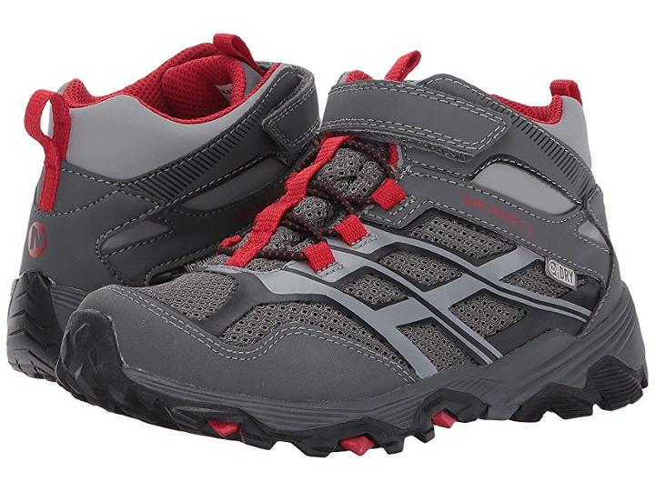 Merrell Kids Moab Fst Mid A/c Waterproof (little Kid) (grey/red) Boys Shoes