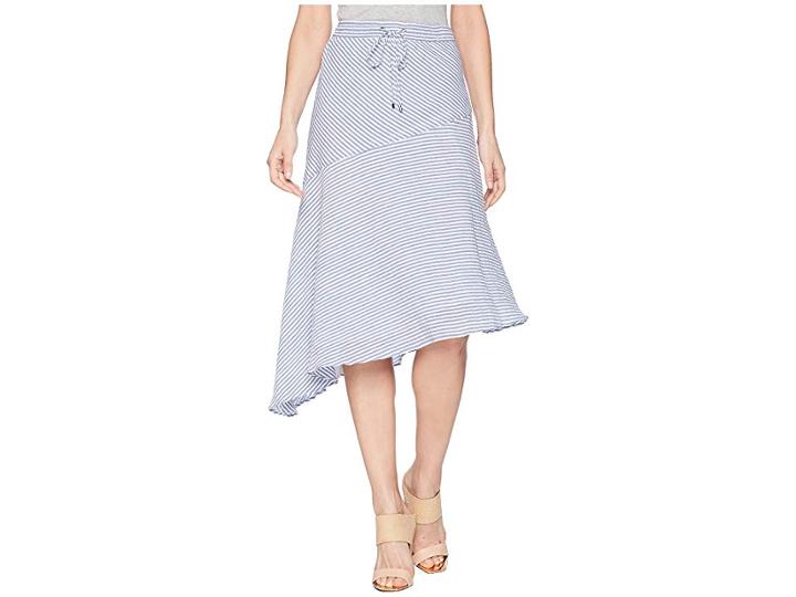 Lauren Ralph Lauren Asymmetrical Cotton Midi Skirt (blue/white) Women's Skirt