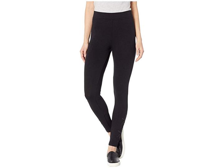 Hue Lace Insert Cotton Leggings (black) Women's Casual Pants