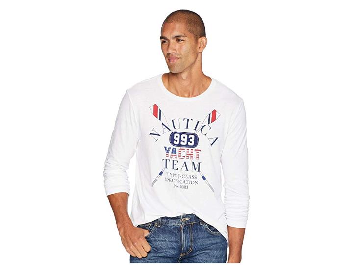 Nautica Long Sleeve Yacht Team Crew T-shirt (bright White) Men's T Shirt
