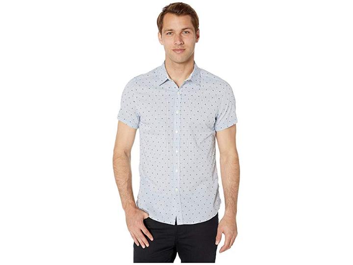 Kenneth Cole New York Short Sleeve Check W/ Clip Dobby Shirt (city Blue) Men's Clothing