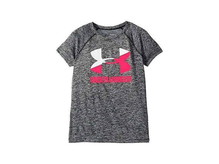 Under Armour Kids Ua Novelty Big Logo Short Sleeve Tee (big Kids) (black/white/penta Pink) Girl's T Shirt
