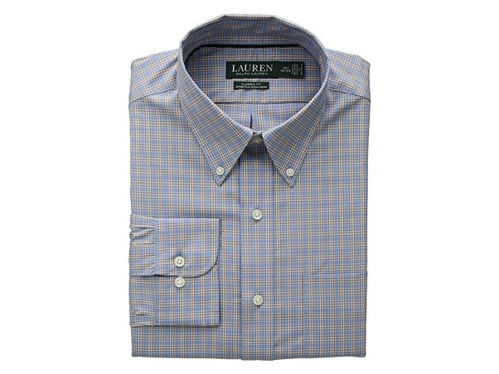 Lauren Ralph Lauren Classic Fit Non Iron Stretch Poplin Dress Shirt (pastel Blue/beige) Men's Long Sleeve Button Up