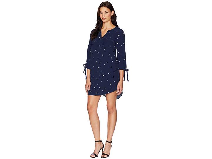 Joules Odelle V-neck Woven Tunic With Tie Sleeve Detail (french Navy Star) Women's Blouse