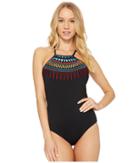 Laundry By Shelli Segal Embroidered High Neck One-piece Swimsuit (black) Women's Swimsuits One Piece