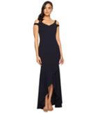 Adrianna Papell Long Stretch Crepe High-low Gown With Beaded Split Shoulder Detail (midnight) Women's Dress