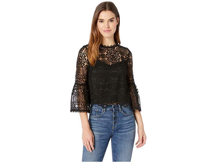 Bb Dakota Amazing Lace Sheer Yoke Top (black) Women's Clothing