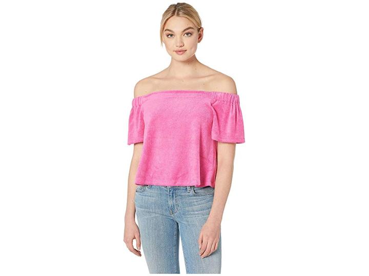 Juicy Couture Track Microterry Off The Shoulder Top (tourist Pink) Women's Clothing