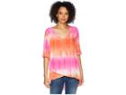 Mod-o-doc Printed Rayon V-neck Crossover Hem Top (pink Tie-dye) Women's Long Sleeve Pullover