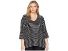 Calvin Klein Plus Plus Size Stripe V-neck W/ Flare Sleeve (black/white) Women's Short Sleeve Pullover