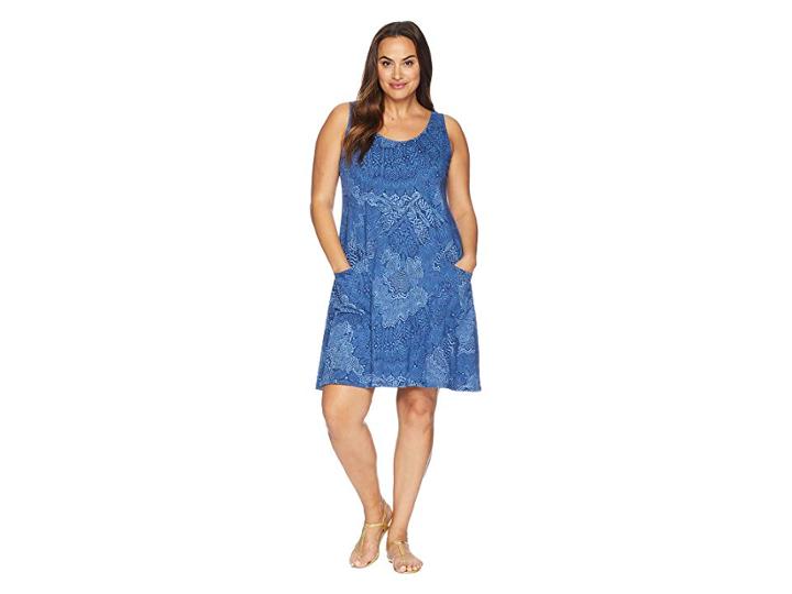 Extra Fresh By Fresh Produce Plus Size White Tides Drape Dress (moonlight Blue) Women's Dress