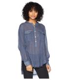 Free People Talk To Me Button Down (blue) Women's Long Sleeve Button Up